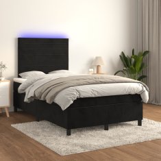 Greatstore Box spring postel s matrací a LED černá 120x200 cm samet