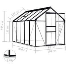 Vidaxl Skleník s podkladovým rámem antracitový hliník 5,89 m²