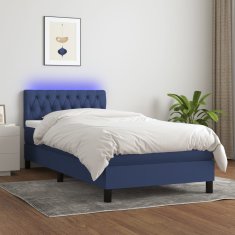 Vidaxl Box spring postel s matrací a LED modrá 90x200 cm textil