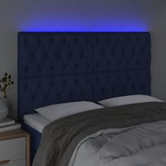 Greatstore Čelo postele s LED modré 144x7x118/128 cm textil