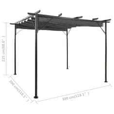 Greatstore Pergola se zatahovací střechou antracitová 3x3 m ocel 180 g/m2