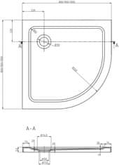 Mexen Flat sprchová vanička čtvrtkruhová slim 90 x 90, černá + černý sifon (41709090B)