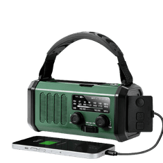 Green Power Nouzové rádio a powerbanka 10000mAh, USB-C, AM-FM, solární s dynamem, svítilnou a dobíjením mobilu. Pytlík zdarma