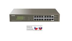 Tenda TEG1116P-16-150W PoE AT Gigabit switch 16x 1Gb/s s PoE 802.3af/at, PoE+ 135W, Rack, Fanless