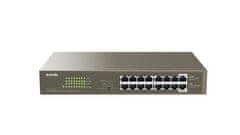 Tenda TEG1116P-16-150W PoE AT Gigabit switch 16x 1Gb/s s PoE 802.3af/at, PoE+ 135W, Rack, Fanless