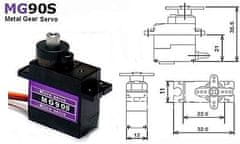 HADEX Servo plastové MG90 360° 13g, kovové převody