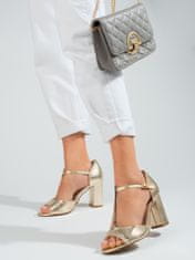 Amiatex Trendy zlaté dámské sandály na širokém podpatku + Ponožky Gatta Calzino Strech, odstíny žluté a zlaté, 39