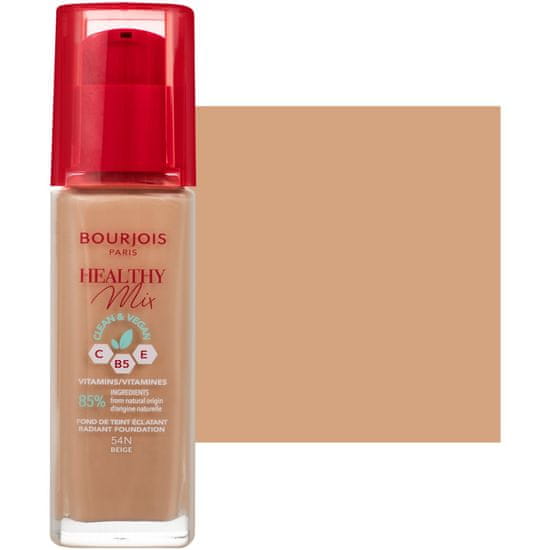 Bourjois Healthy Mix 54N - lehký vitamínový základ, Poskytuje homogenní make-up a polomatný finiš, dodává pleti svěží a přirozený vzhled, 30ml