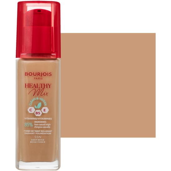 Bourjois Healthy Mix 55N - lehký vitamínový základ, poskytuje homogenní make-up a polomatný finiš, dodává pleti svěží a přirozený vzhled, 30ml