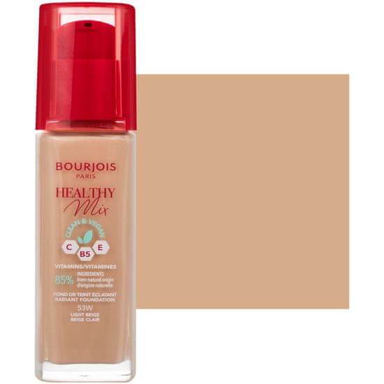 Bourjois Healthy Mix 53W - lehký vitamínový základ, Poskytuje homogenní make-up a polomatný finiš, dodává pleti svěží a přirozený vzhled, 30ml