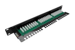 Solarix 19" patch panel 24 x RJ45 CAT5E UTP s vyvazovací lištou 1U SX24L-5E-UTP-BK-N