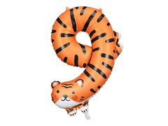 PartyDeco Fóliový balónek číslo 9 Tigr 87cm