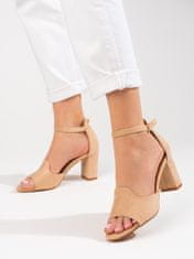 Amiatex Luxusní dámské sandály hnědé na širokém podpatku + Ponožky Gatta Calzino Strech, odstíny hnědé a béžové, 38