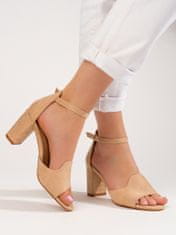 Amiatex Luxusní dámské sandály hnědé na širokém podpatku, odstíny hnědé a béžové, 38