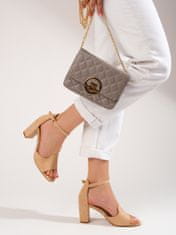 Amiatex Luxusní dámské sandály hnědé na širokém podpatku + Ponožky Gatta Calzino Strech, odstíny hnědé a béžové, 38