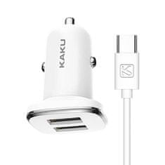 Kaku Nabíječka do auta 2.4A 2xUSB + kabel USB Typ C KAKU Yufan Dual Port Charger (KSC-318) bílá