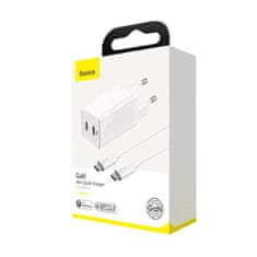 BASEUS Nabíječka do sítě 45 W QC 2x USB typu C + kabel USB typu C na typ C 60 W 20 V / 3 A 1 m rychlá nabíječka Baseus GaN2 EU (CCGAN-M02) bílá