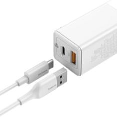 BASEUS Nabíječka do sítě 45 W AC (USB typ C + USB) + kabel USB typu C na typ C 60 W 20 V / 3 A 1 m rychlá nabíječka Baseus GaN2 EU (CCGAN-Q02) bílá