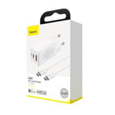 BASEUS Nabíječka do sítě 45 W AC (USB typ C + USB) + kabel USB typu C na typ C 60 W 20 V / 3 A 1 m rychlá nabíječka Baseus GaN2 EU (CCGAN-Q02) bílá