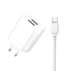 XO Nabíječka do sítě 2,1A 2xUSB + kabel micro USB 1m XO L35 bílá