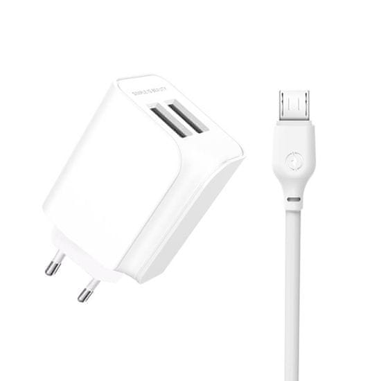 XO Nabíječka do sítě 2,1A 2xUSB + kabel micro USB 1m XO L35 bílá