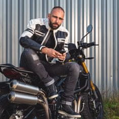 W-TEC Pánská kožená bunda Esbiker (Velikost: 3XL, Barva: černá s béžovými pruhy)