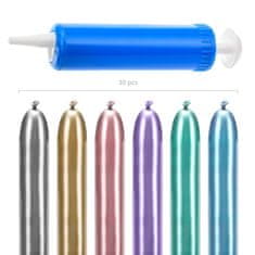 PartyDeco SET lesklých modelovacích balónků Glossy mix barev s pumpičkou 30 ks