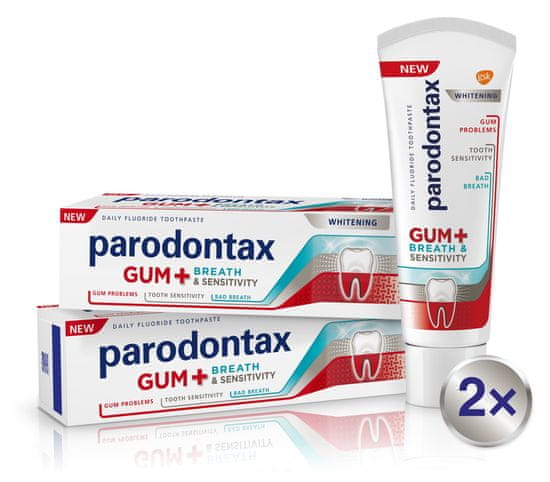 Parodontax zubní pasta pro Dásně + Dech & Citlivé zuby Whitening 2x75ml