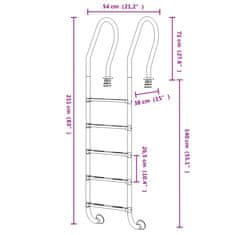 Greatstore Bazénový žebřík 54 x 38 x 211 cm nerezová ocel 304