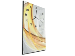 Glasdekor Nástěnné hodiny 30x60cm žluto béžová vlna - Materiál: kalené sklo