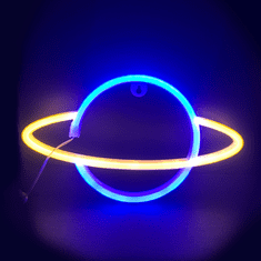 ACA Lightning  Neonová lampička - Saturn, 3x AA baterie/USB kabel, IP20, modrá + žlutá barva