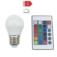 Diolamp  SMD LED žárovka matná Ball G45 4W/230V/E27/RGB+3000K/300Lm/120°/Dim/dálkový ovladač