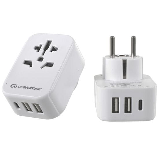 Lifeventure Adaptér Lifeventure World to Europe Travel Adaptor with USB (& USB C)