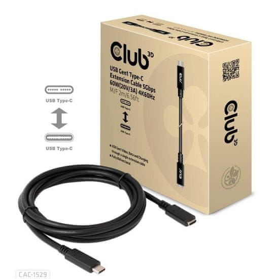 Club 3D Prodlužovací kabel USB-C, 4K 60Hz (M/F) CAC-1529, 2m