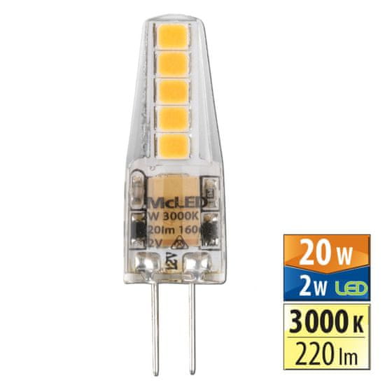 McLED LED žárovka G4, 12V, 2W, 3000K, CRI80, vyz. úhel 300°, ɸ use 360° 220lm, 160mA