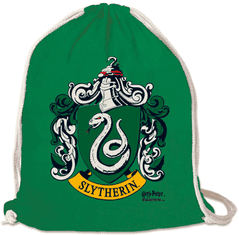 CurePink Bavlněnný gym bag - vak se šňůrkami Harry Potter: Erb Zmijozel - Slytherin Crest (35 x 44 cm) zelená bavlna