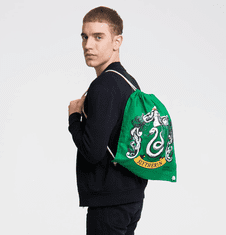 CurePink Bavlněnný gym bag - vak se šňůrkami Harry Potter: Erb Zmijozel - Slytherin Crest (35 x 44 cm) zelená bavlna