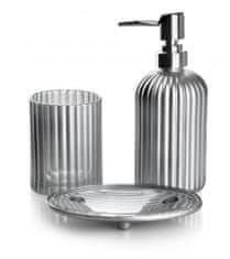 Koupelnová sada ARI 400ml stříbrná - dávkovač s držákem mýdla + kelímek na zubní kartáček