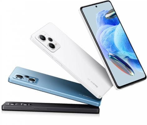 Xiaomi Redmi Note 12 Pro 5G vlajková výbava výkonný telefon výkonný smartphone, výkonný telefon, AMOLED displej, trojnásobný fotoaparát tři fotoaparáty ultraširokoúhlý, vysoké rozlišení 120Hz obnovovací frekvence AMOLED  displej Gorilla Glass 5 IP53 ochrana turbo nabíjení rychlonabíjení FHD+ dedikovaný slot dual SIM MediaTek Dimensity 1080 3.5mm jack OS Android MIUI tenký design 67W rychlonabíjení duální stereo reproduktory Dolby Atmos