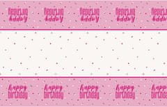 Unique Plastový ubrus Happy Birthday růžový 137x213cm