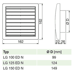 Soler&Palau LG 150 ED N - univerzální plastová větrací mřížka, nízká hlučnost i tlaková ztráta, odvod i přívod vzduchu, bílá (RAL 9016)