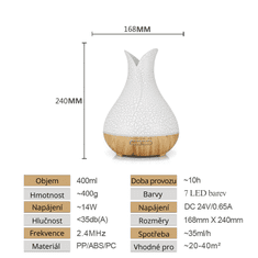 BOT Smart aroma difuzér B5 - bílá a světle hnědé dřevo 400ml