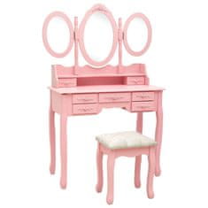Vidaxl Toaletní stolek se stoličkou a 3dílné skládací zrcadlo růžový