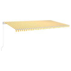 Greatstore Ručně zatahovací markýza s LED světlem 600 x 350 cm žlutobílá