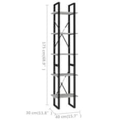 Vidaxl Knihovna s 5 policemi betonově šedá 40 x 30 x 175cm dřevotříska