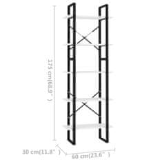 Greatstore Knihovna s 5 policemi bílá 60 x 30 x 175 cm dřevotříska