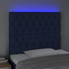 Greatstore Čelo postele s LED modrá 100x7x118/128 cm textil