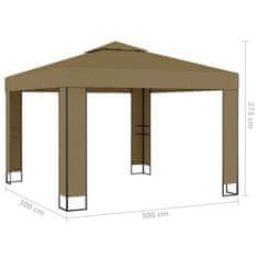 Vidaxl Altán s dvojitou střechou 3 x 3 x 2,7 m taupe 180 g/m2