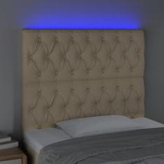 Greatstore Čelo postele s LED krémové 90x7x118/128 cm textil