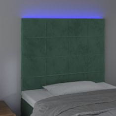 Greatstore Čelo postele s LED tmavě zelená 100x5x118/128 cm samet